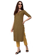 LookMark Womens Yellow and Black Striped Cotton Blend Straight Stitched Kurta(K1093-L_Yellow)