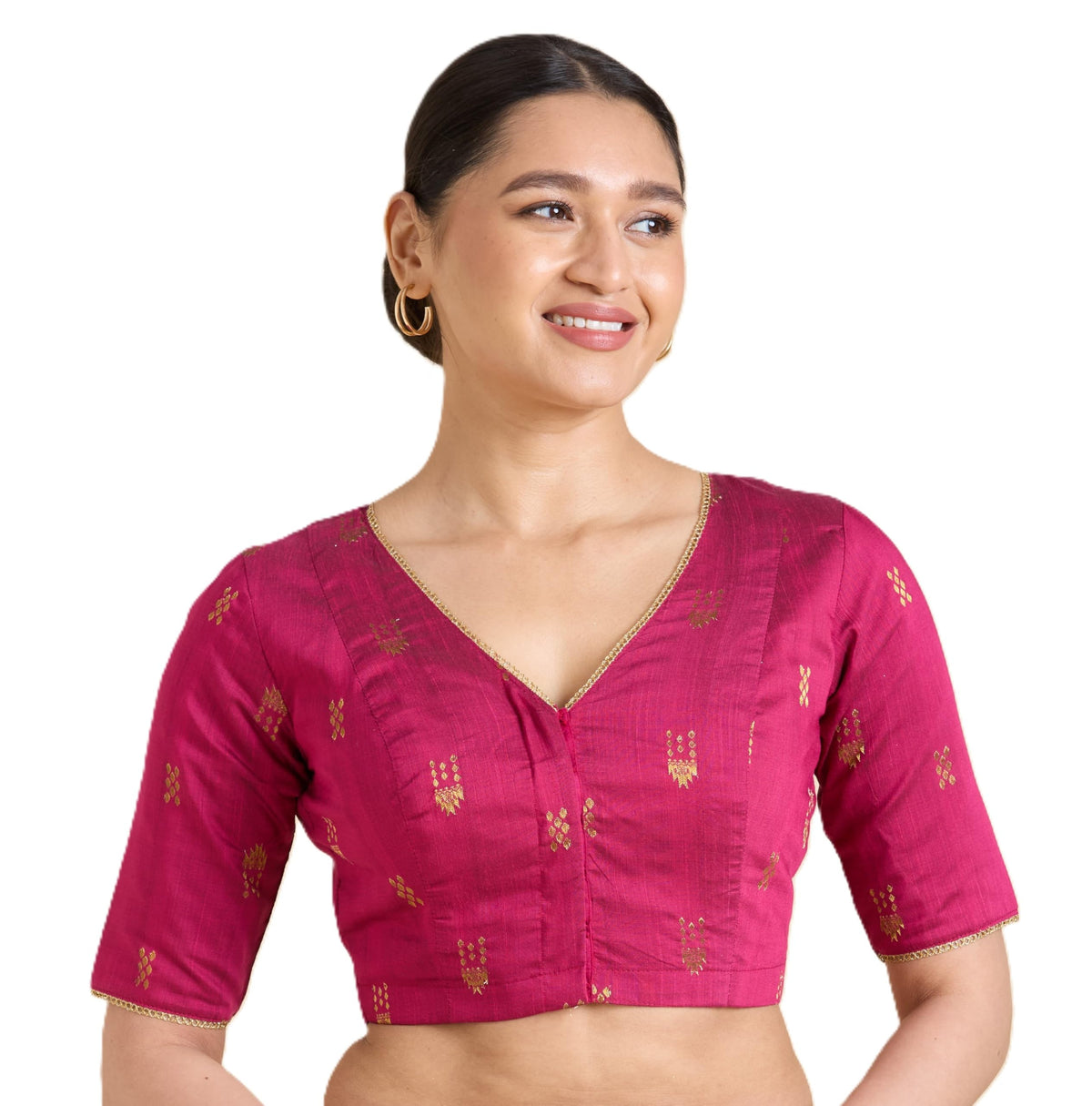 Studio Shringaar WomenS Handloom Cotton Silk Readymade Saree Blouse (Pink, 44) 44
