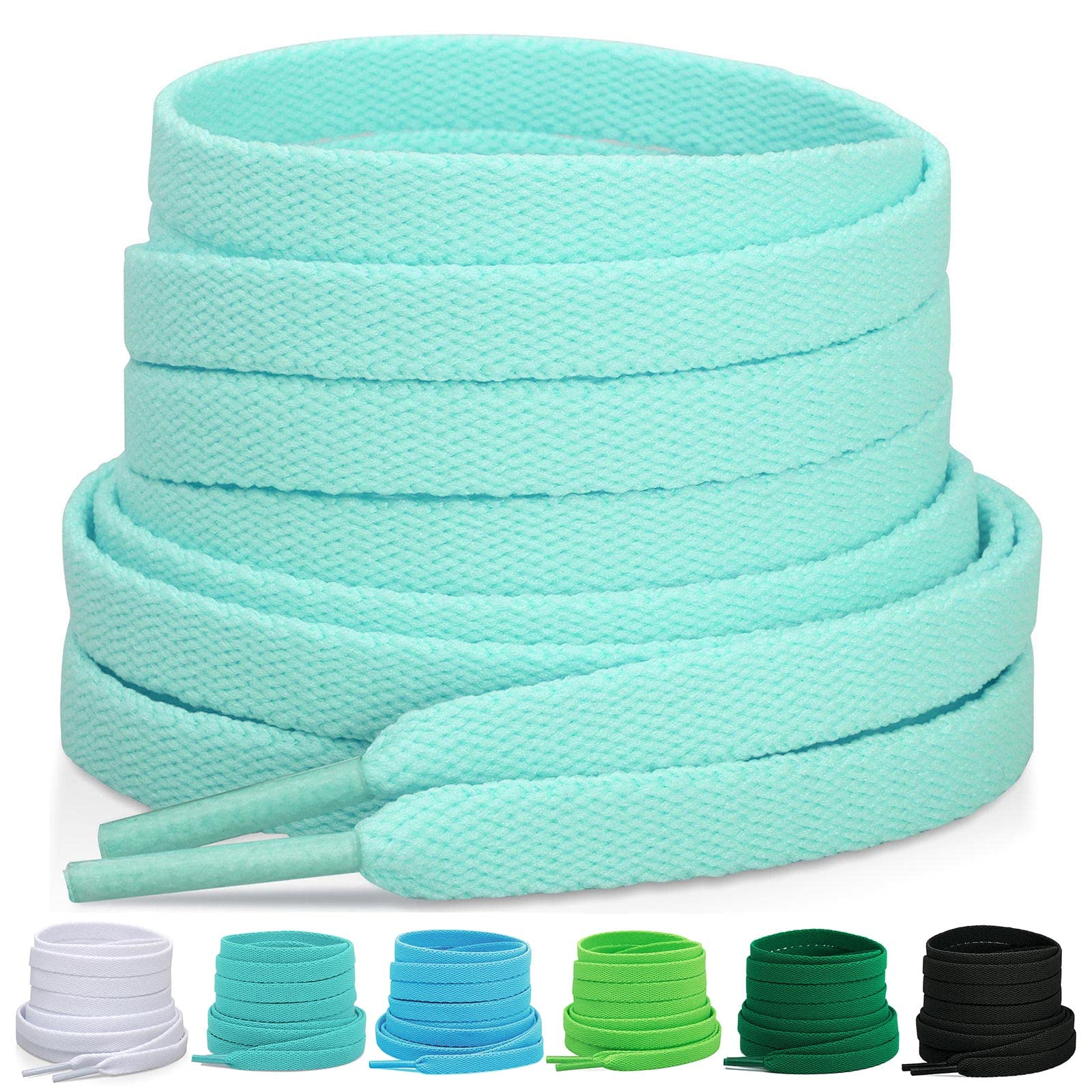 Puzeam Upgrade Tight Weave Flat Shoelaces 28 Colors 5/16 Wide Shoe Laces for Sneakers-Fruit Green-140