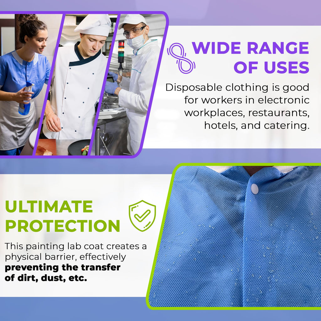 AMZ Medical Supply Disposable Lab coat Pack of 100 Blue Disposable gowns 4X-Large 40 gsm SMS Surgical gowns with Knit Wrists, Kn