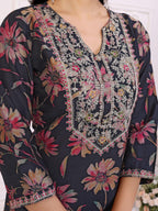 Rangita Viscose Embroidered Straight Calf Length Kurta With Pant | Kurta Set For Women