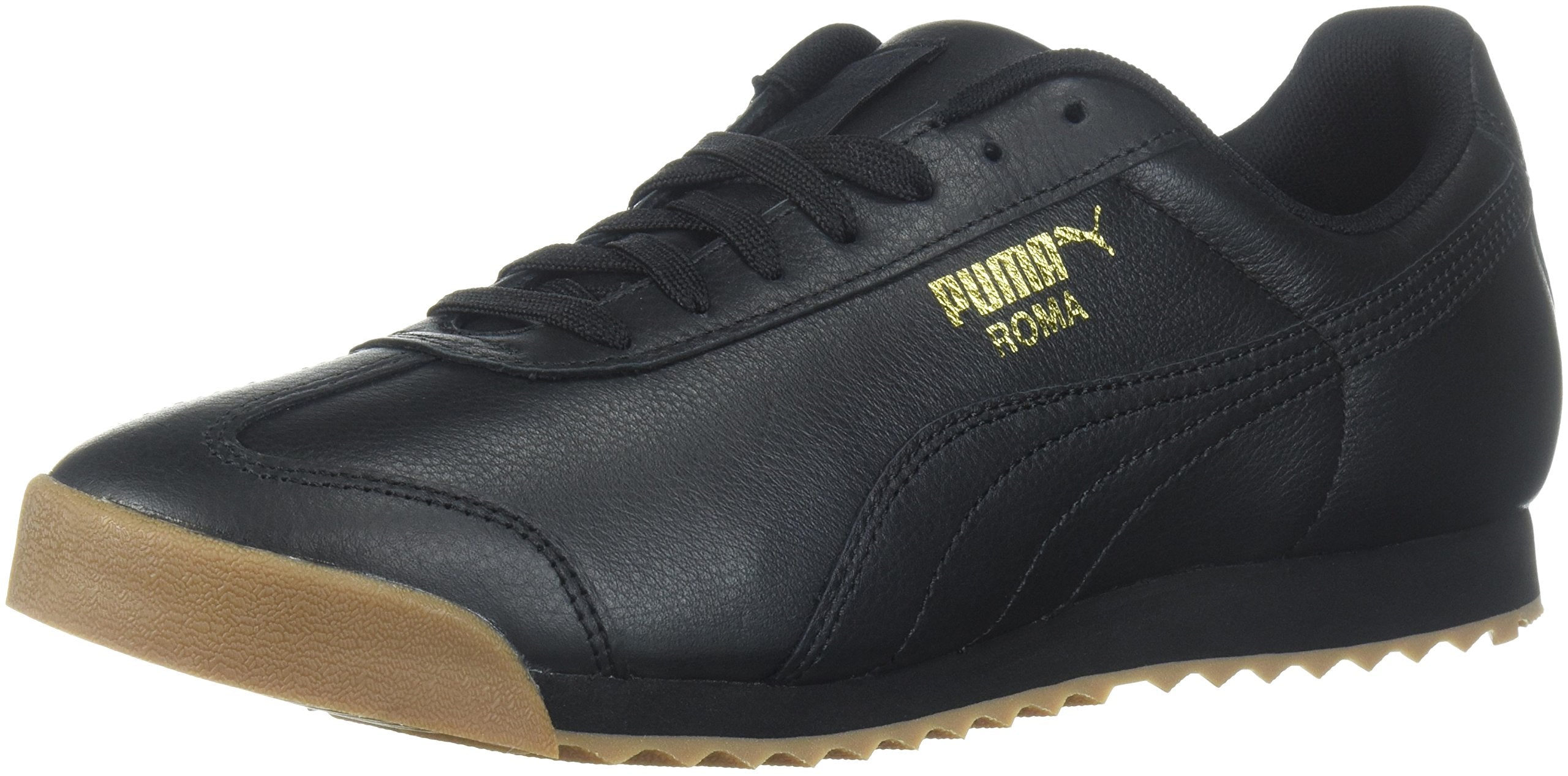 PUMA Mens Roma Sneaker, PUMA Mens Black-PUMA Mens Team Gold, 7.5