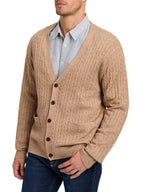 Kallspin Men's Cardigan Sweater Cashmere Wool Blend Cable Knit V Neck Buttons Cardigan with Pockets(Coffee, 3X-Large)