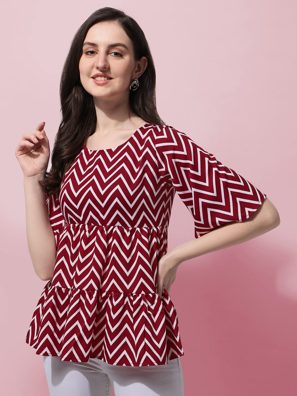 OOMPH! Peplum Tops for Women, Red - mt379