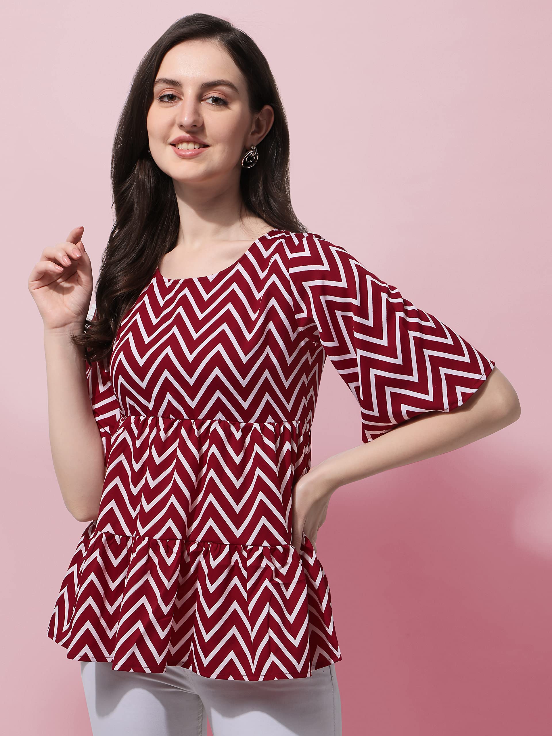 OOMPH! Peplum Tops for Women, Red - mt379