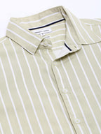 Dennis Lingo MenS Beige Striped Slim Fit Casual Shirt