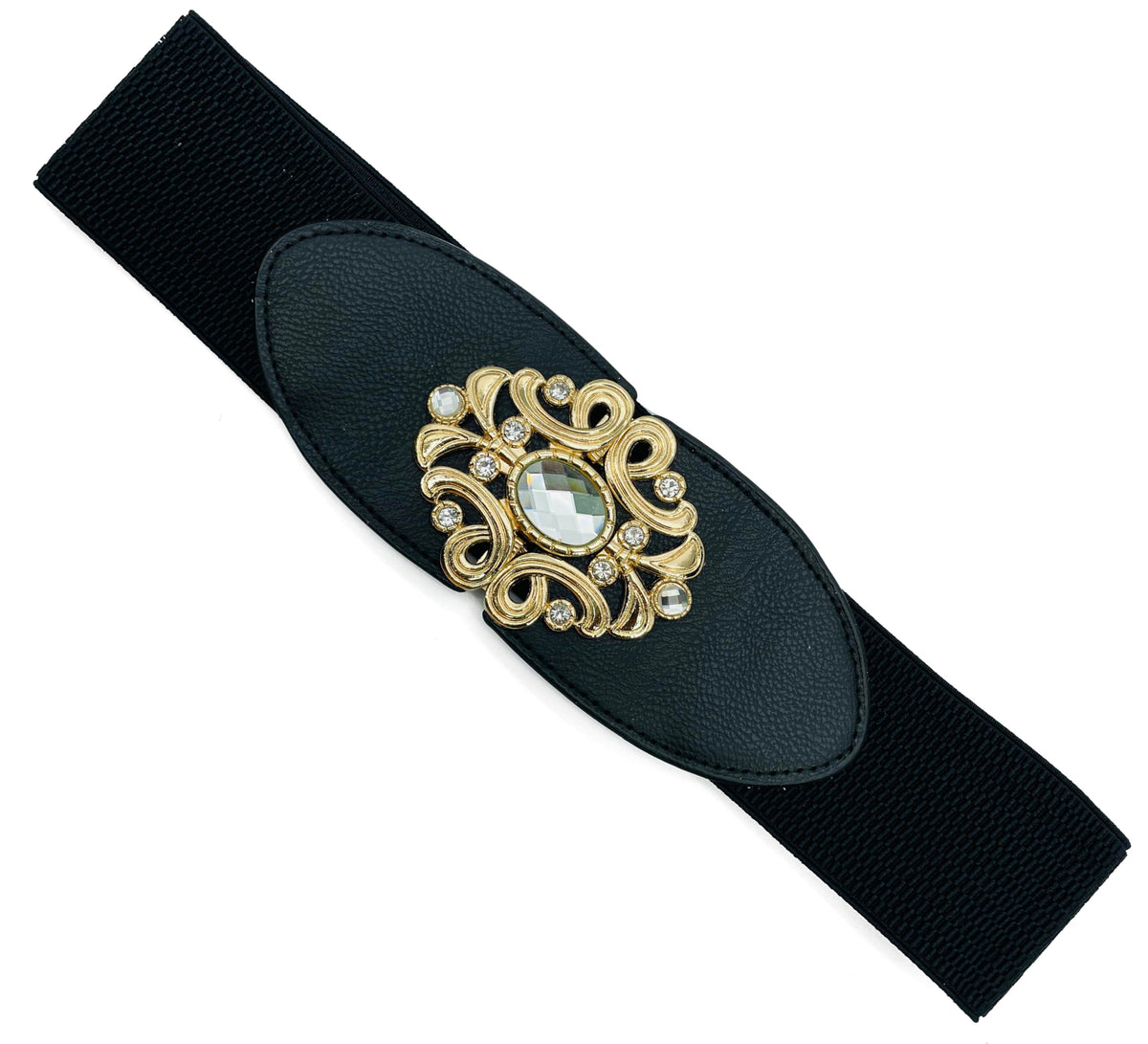 Syga WomenS Pu Leather Cinch Belt With Antique Crystal Floral Metal Buckle, Stretchable Waistband For Dresses  Black 65 ltr