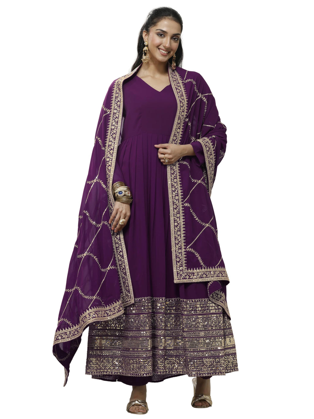 Libas Embroidered Georgette Anarkali Kurta Set For Women (51640Xl)