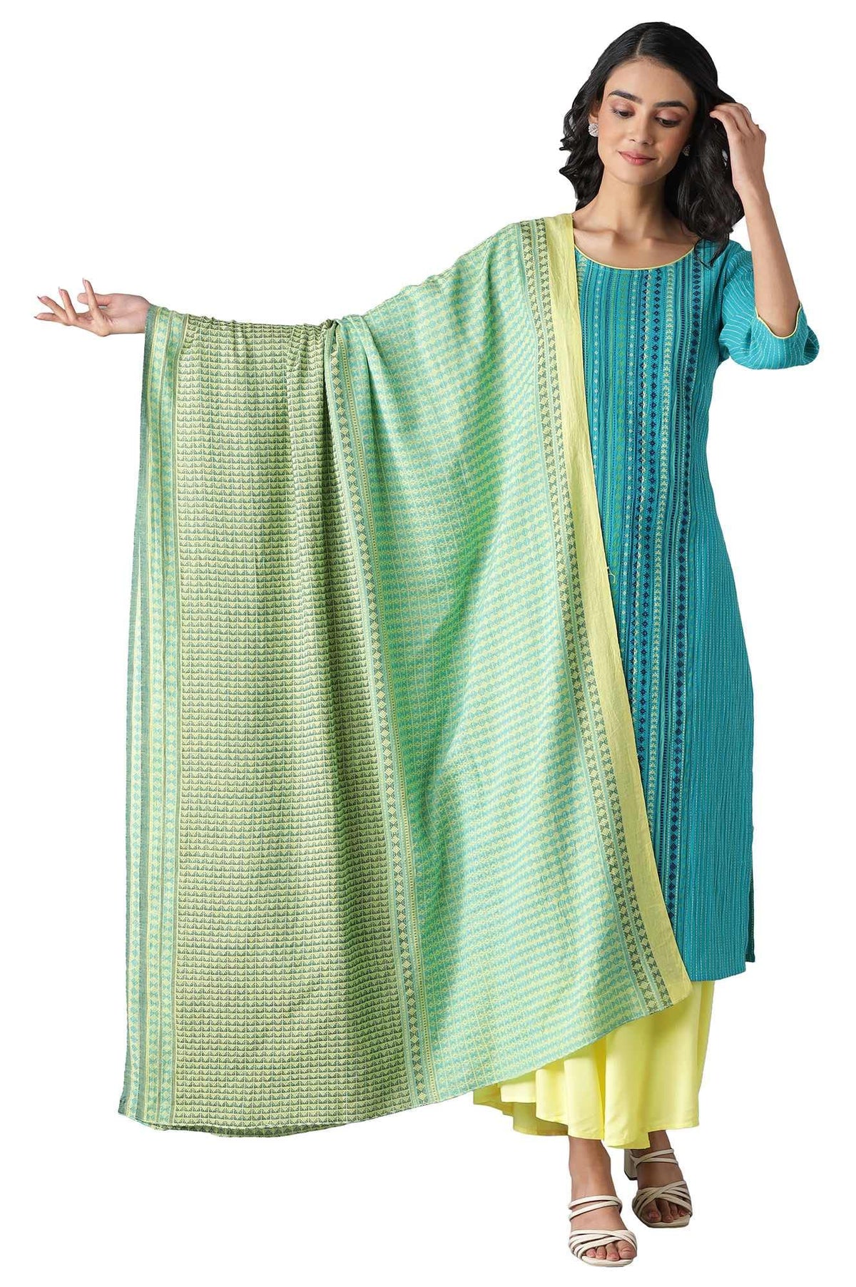 Aurelia Lime Yellow Cotton Printed Dupatta