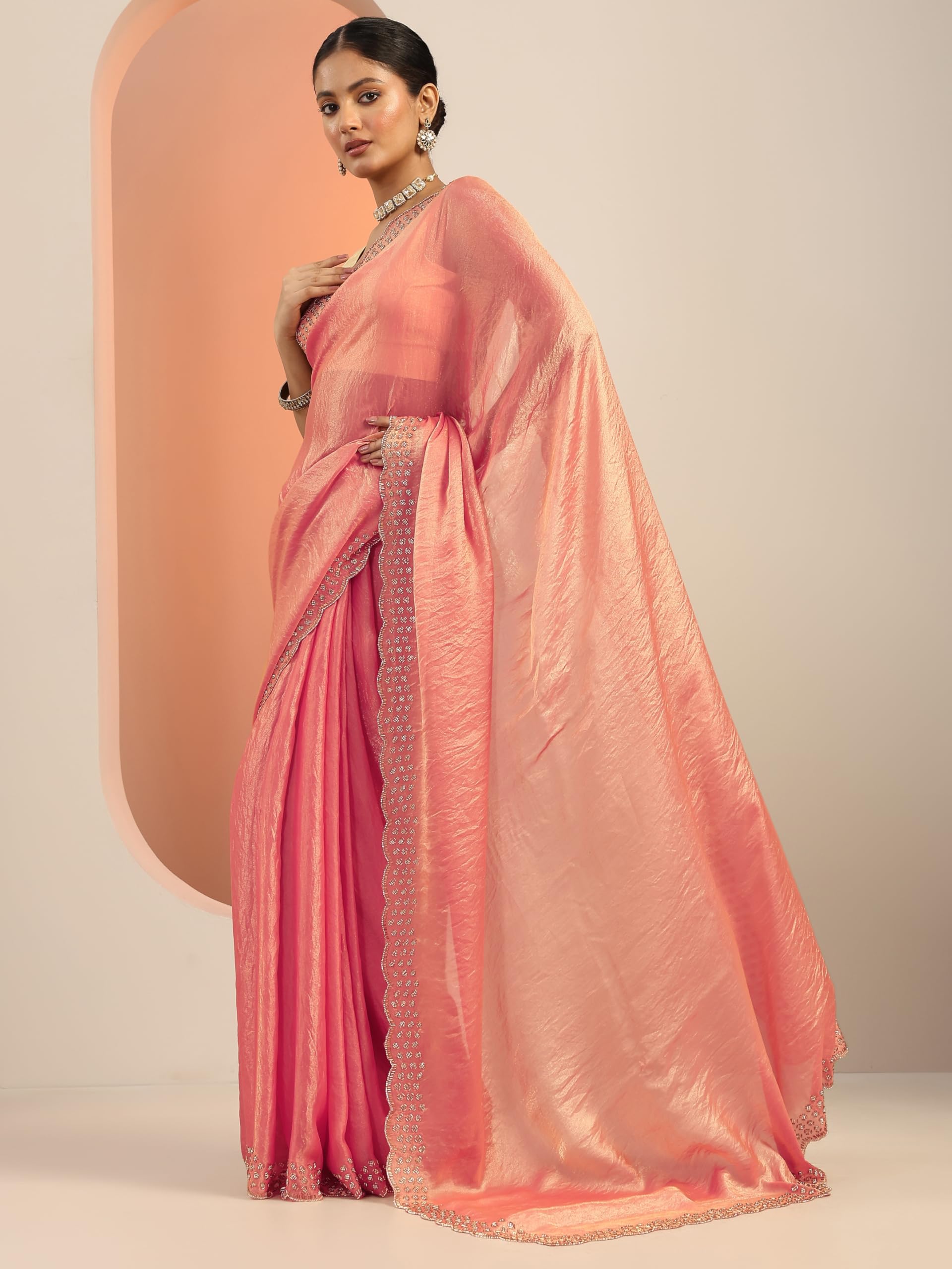 Libas Womens Solid Satin Saree With Blouse Piece