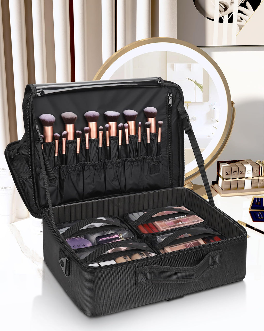 Relavel Extra Large Makeup Case with 4 Pcs Makeup Bags, Professional Makeup Artist Set Portable Nail Organizer Box Art Supply Ca