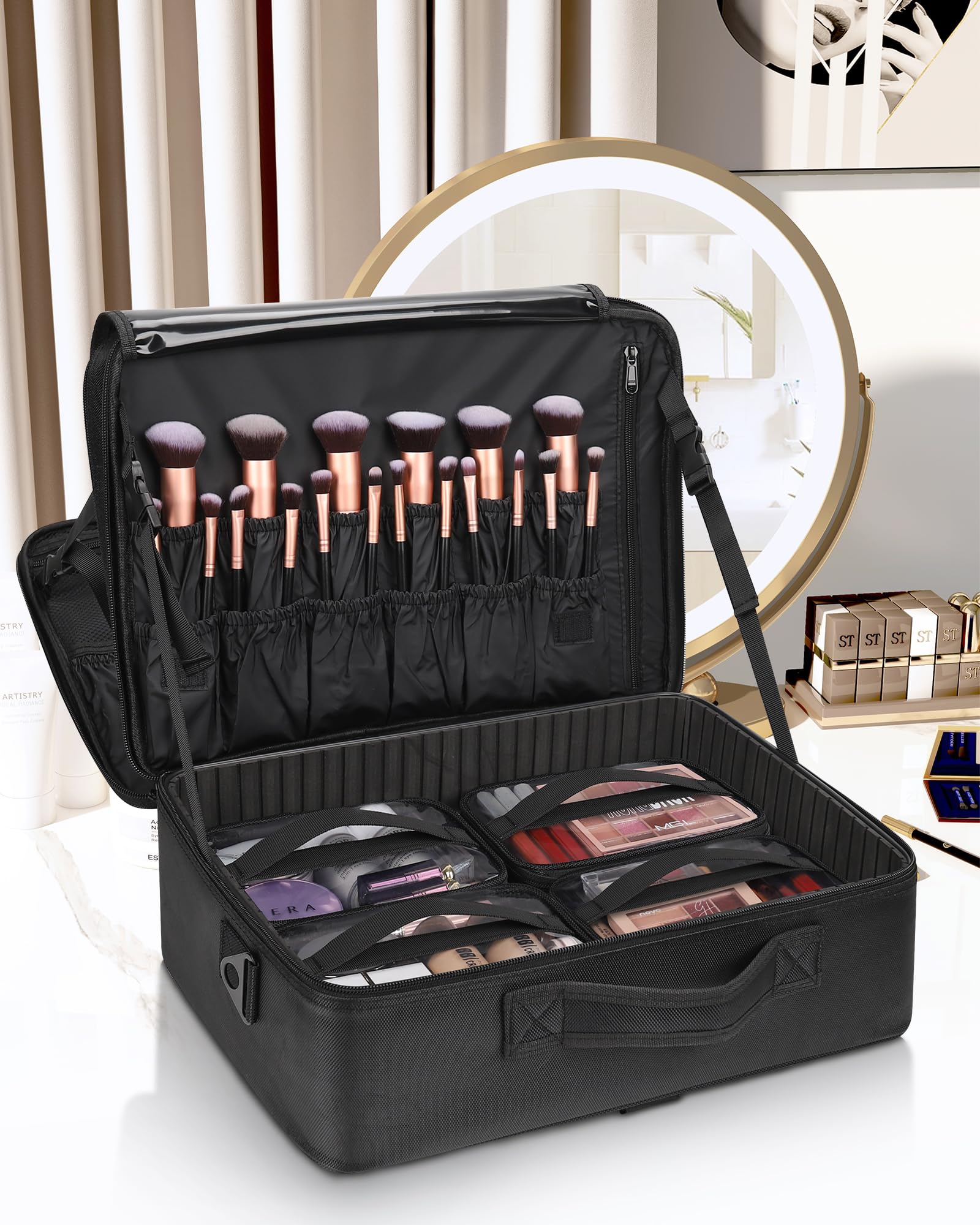 Relavel Extra Large Makeup Case with 4 Pcs Makeup Bags, Professional Makeup Artist Set Portable Nail Organizer Box Art Supply Ca