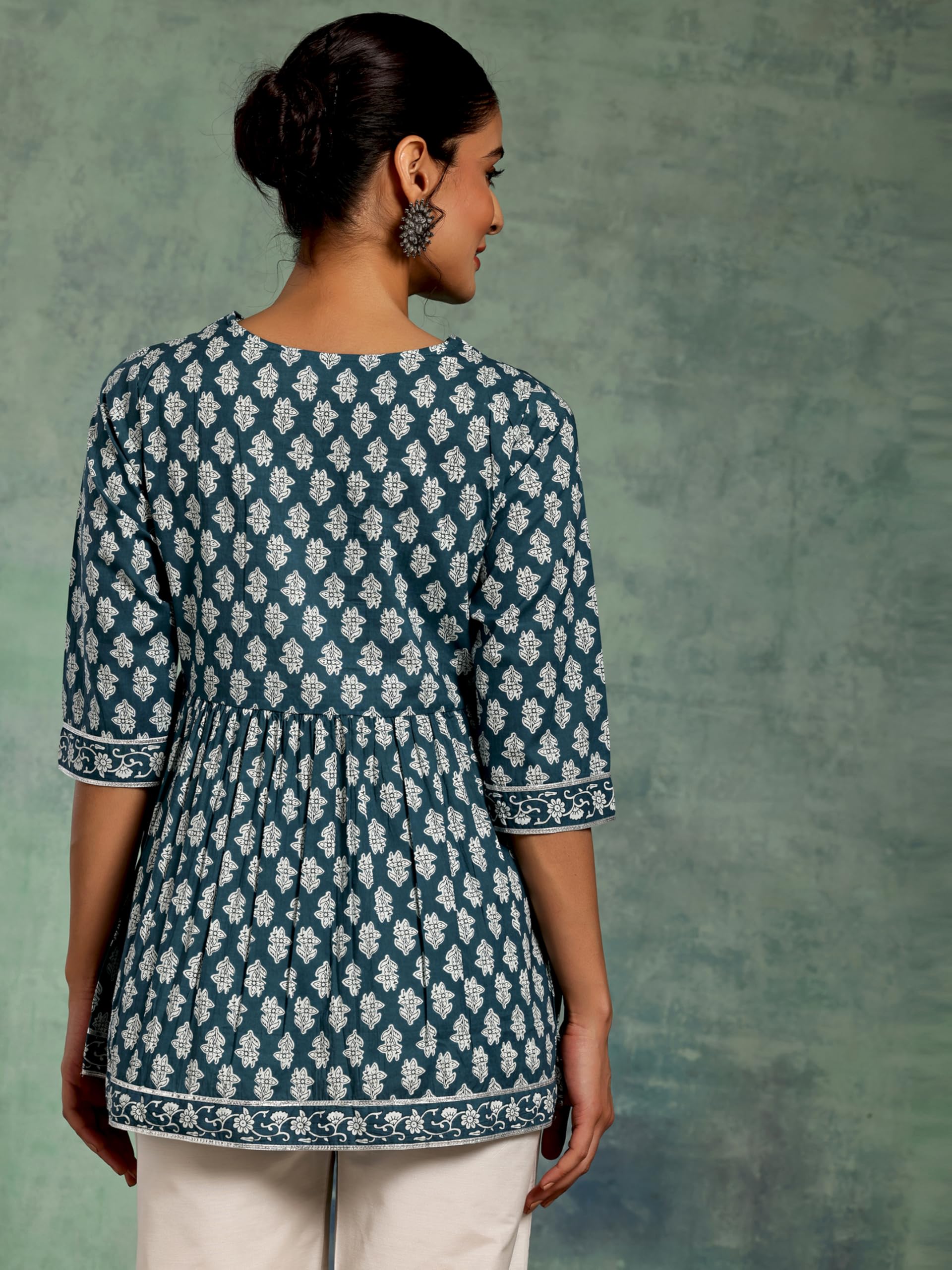 Libas Womens Printed A-Line Kurtis (26593_Blue