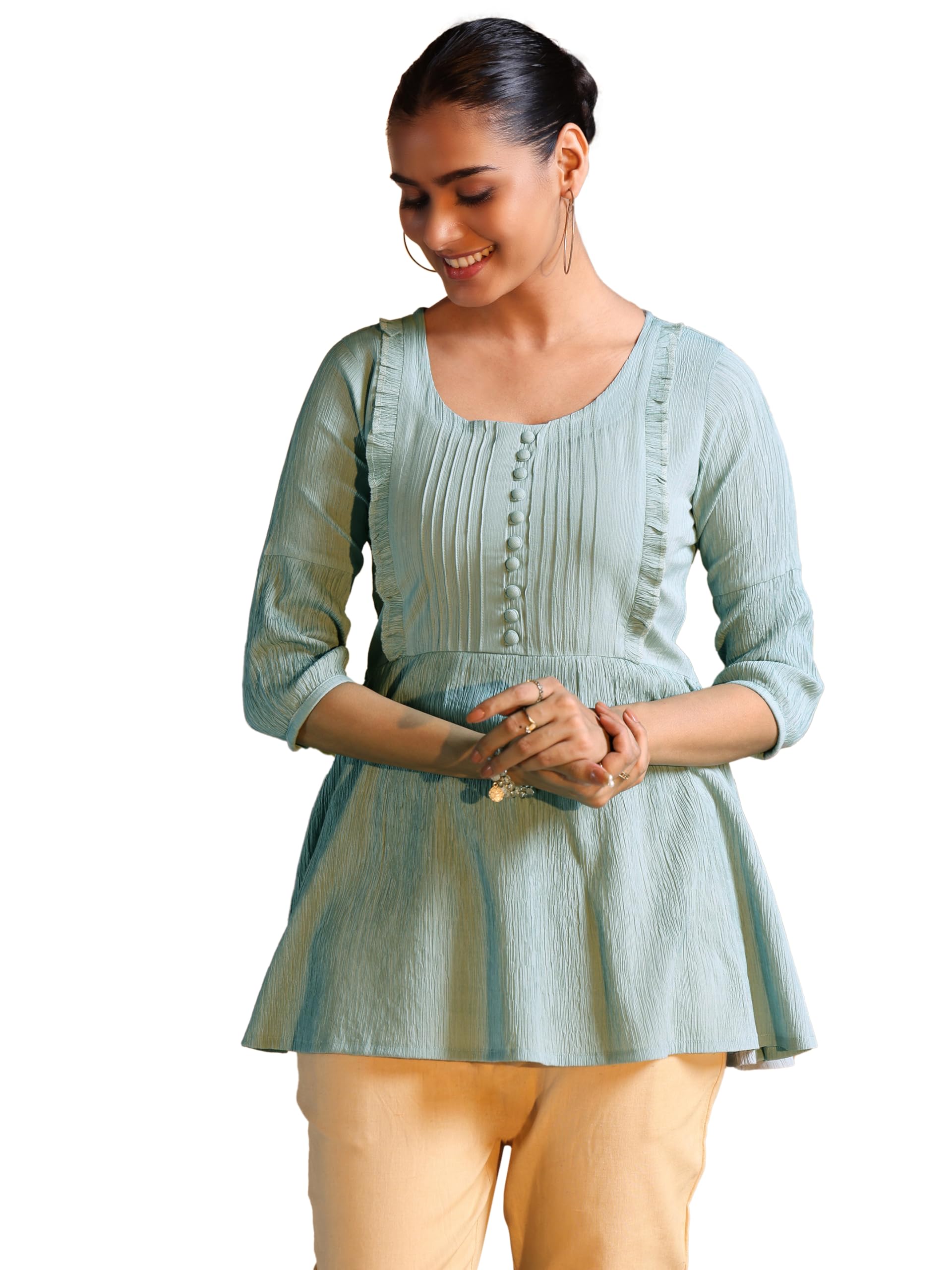 Libas Womens Solid Silk Blend A-Line Kurti For Women Grey