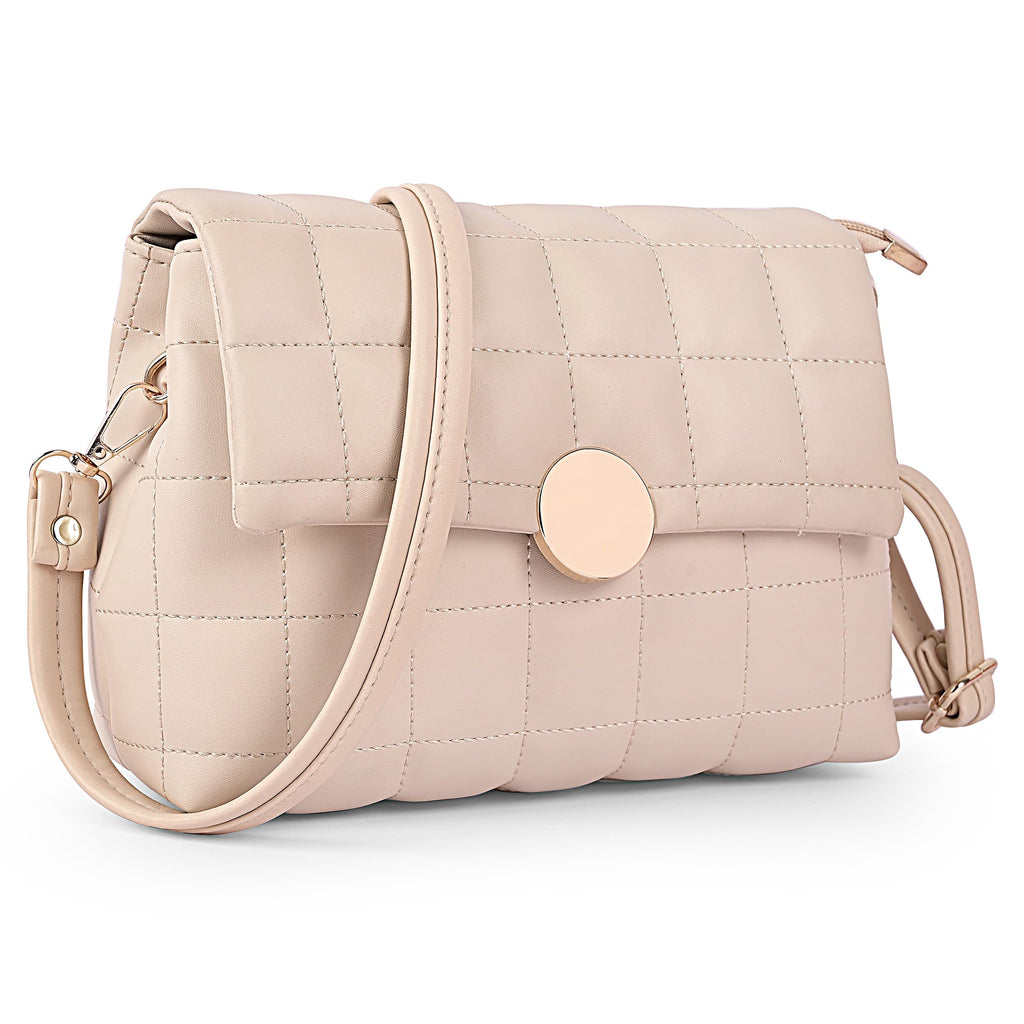ADISA Womens Girls Quilted Cross Body Sling Bag with Height Adjustable Belt (SL5144_Off White)