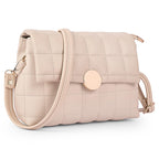 ADISA Womens Girls Quilted Cross Body Sling Bag with Height Adjustable Belt (SL5144_Off White)