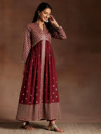Libas Womens Embroidered Georgette A-Line Kurta With Trousers And Dupatta