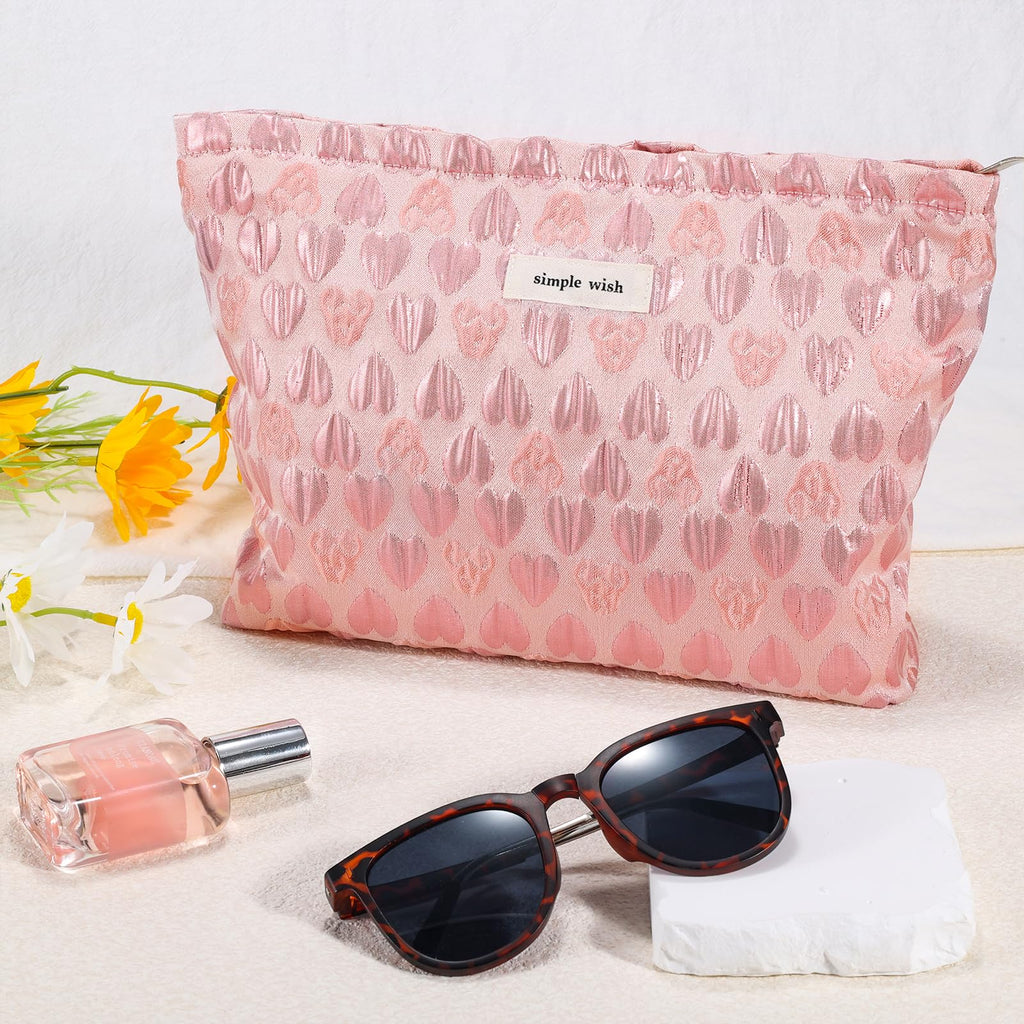 ZLFSRQ Heart Makeup Bag Travel Cute Cosmetic Bags for Women Large Makeup Pouch Zipper Cosmetic Pouch for Purse Aesthetic Embroid