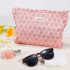 ZLFSRQ Heart Makeup Bag Travel Cute Cosmetic Bags for Women Large Makeup Pouch Zipper Cosmetic Pouch for Purse Aesthetic Embroid