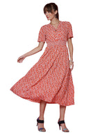 Sheetal Associates WomenS Casual Half Sleeve Crepe Printed Fit And Flare Dress Red