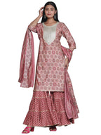Libas Womens Yoke Design Silk Blend Straight Kurta With Sharara And Dupatta