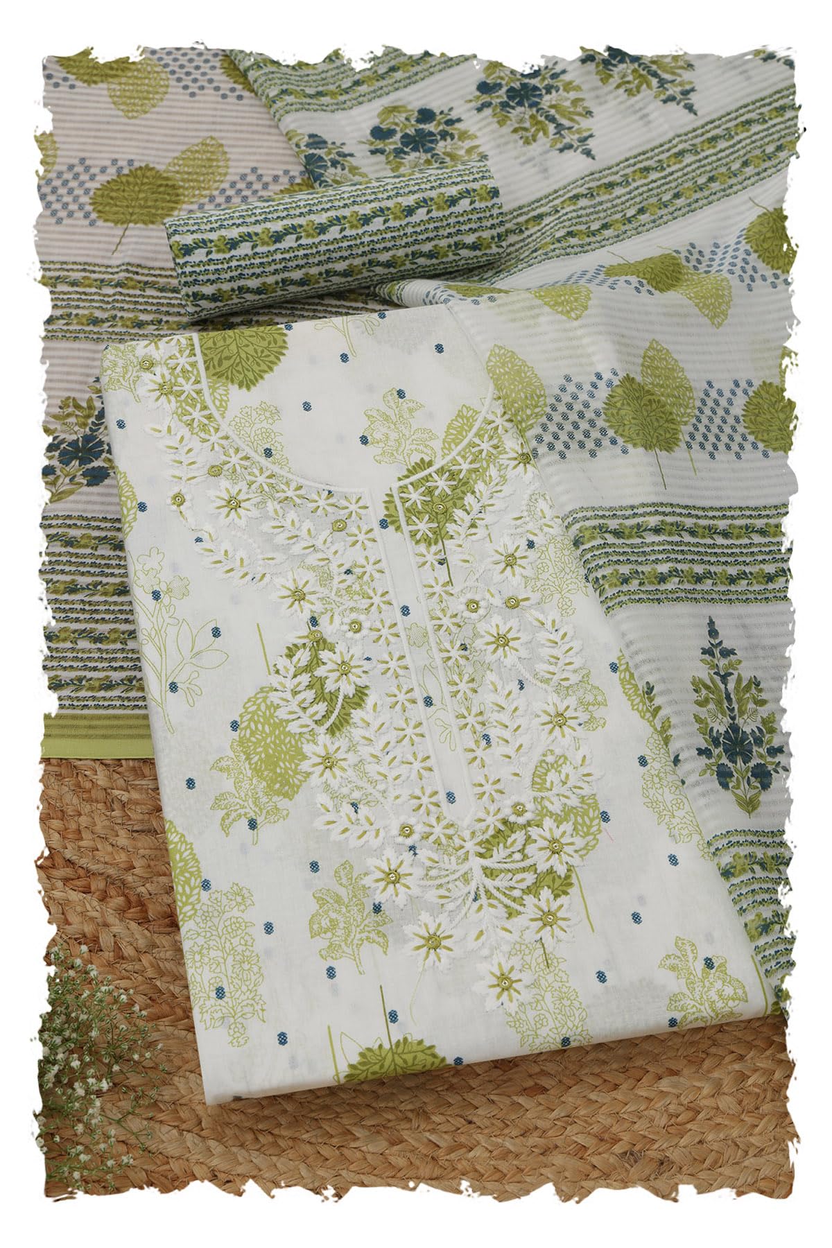 Soch Women Cotton Botanical Dress Material with Hand Embroidery Work and Thread Work