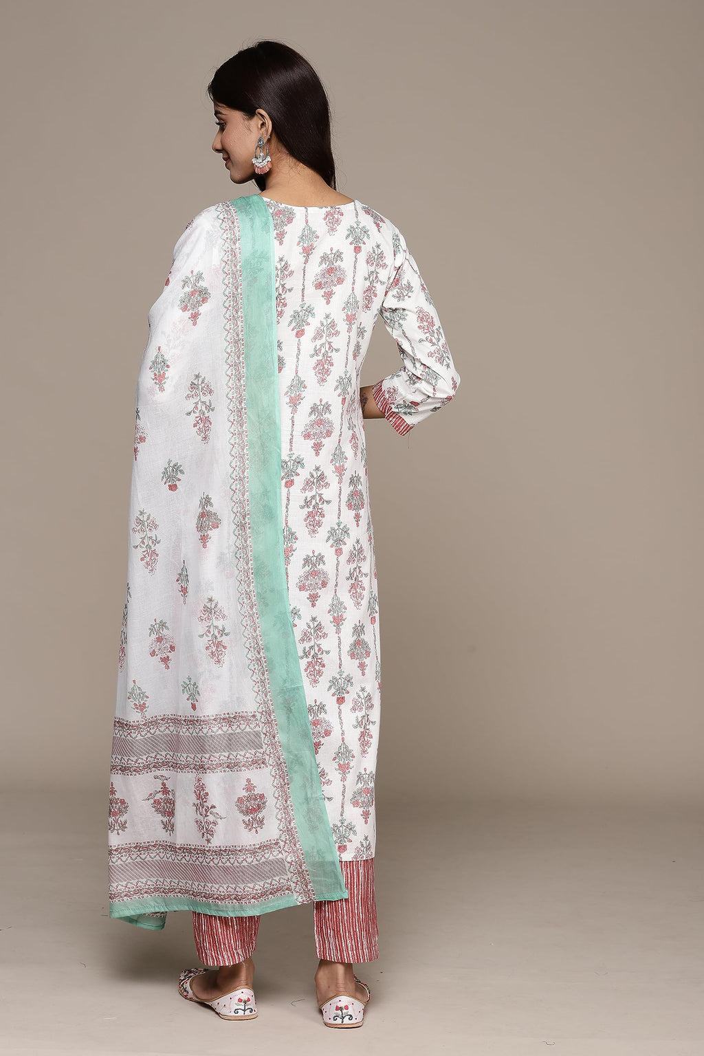 Anubhutee Women'S Pure Cotton Floral Printed Blue Kurta Suit Set With Trousers & Dupatta