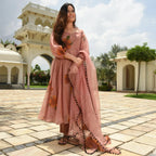 Gosriki Women'S Organza Printed Anarkali Kurta With Pant & Dupatta