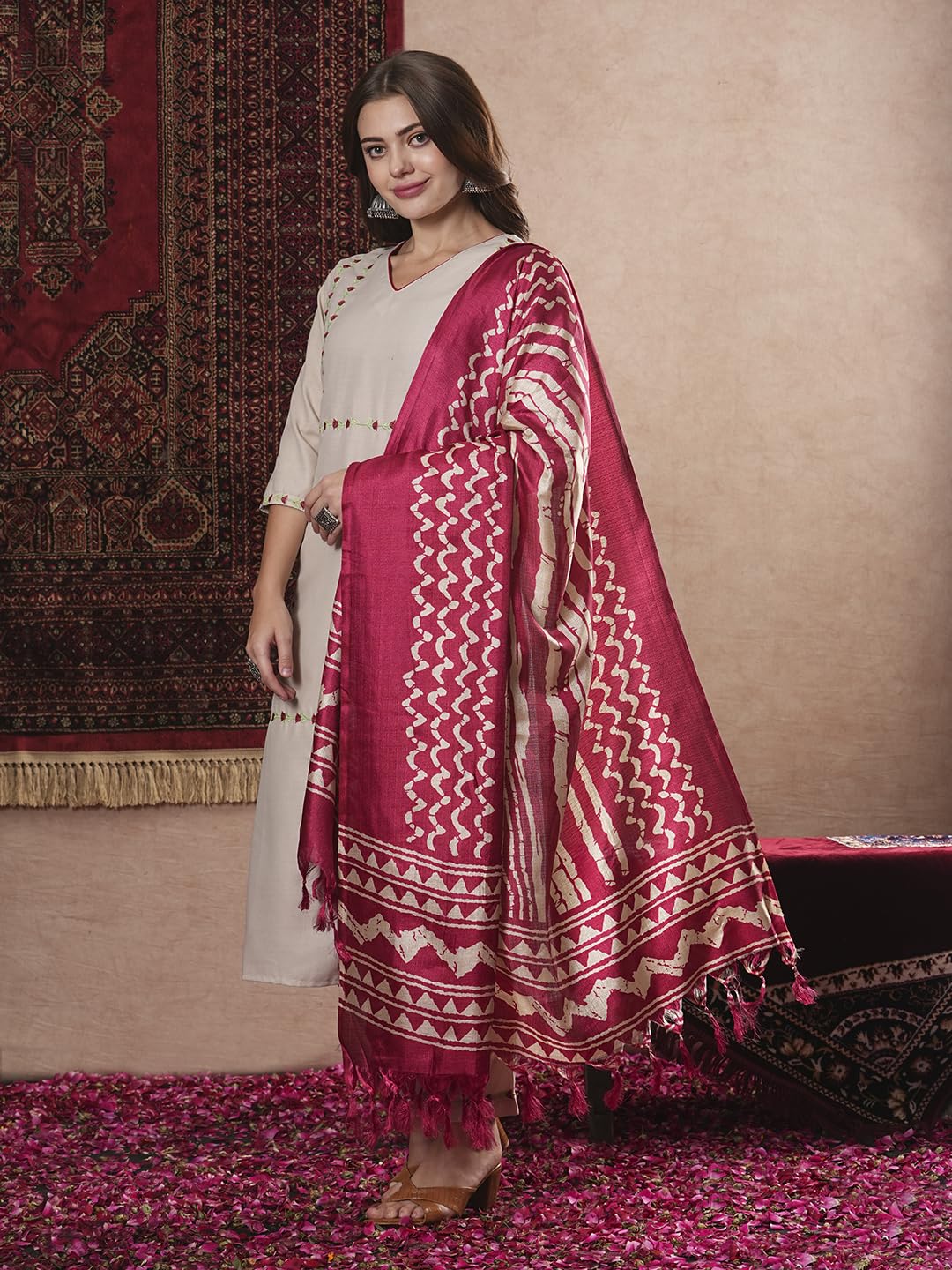 ANNI DESIGNER Ladies Cotton Blend Embroidered Straight Trousers Kurta Dupatta