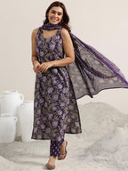 Libas WomenS Cotton Blend Kurta Set (400343R_Purple