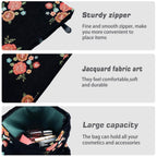 ZLFSRQ Makeup Bag Travel Cute Black Vintage Flower Floral Cosmetic Bags for Women Large Embroidery Toiletry Pouch Zipper Cosmeti
