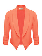 Womens casual Work Office Open Front Blazer Jacket with Removable Shoulder Pads JK1133X NEON coral 1X