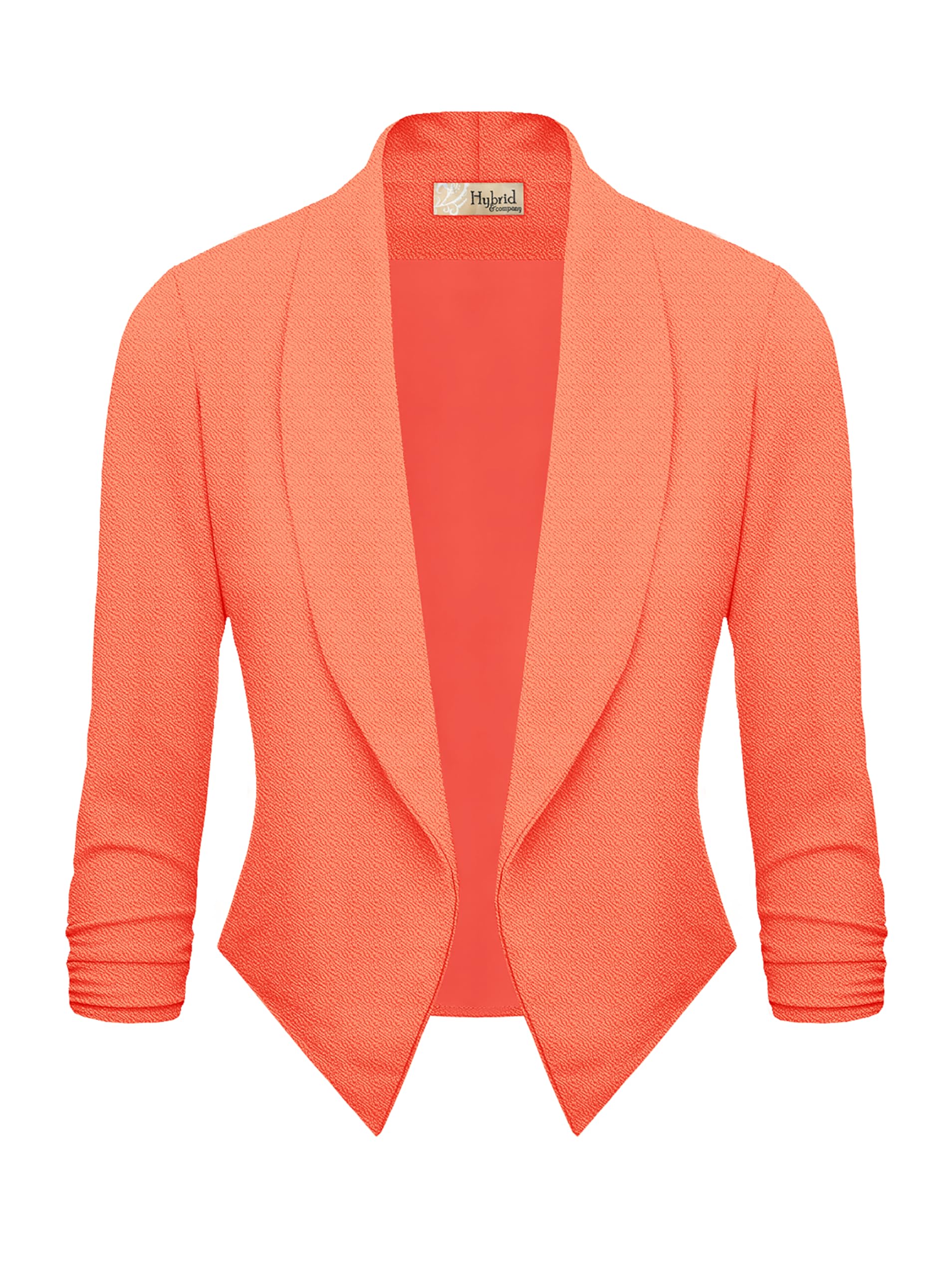 Womens casual Work Office Open Front Blazer Jacket with Removable Shoulder Pads JK1133X NEON coral 1X