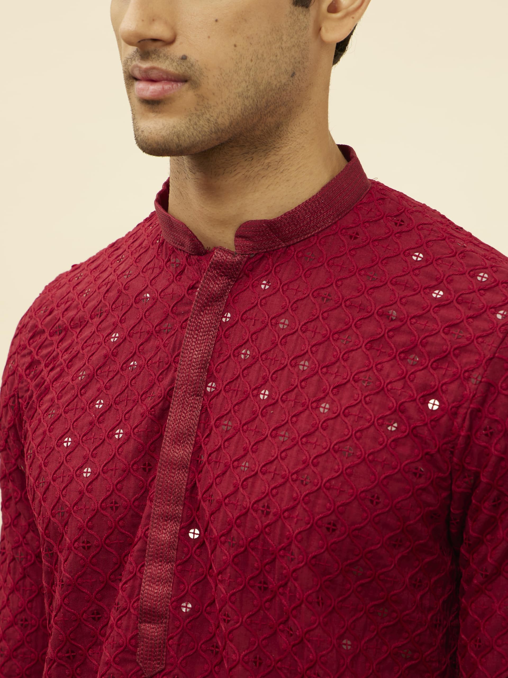 Manyavar Mens Cotton Blend Embroidered Kurta Pyjama Set