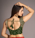 Pujia Mills WomenS Sequin Embroidered V Neck Sleeveless Green Readymade Saree Blouse Indian Ethnic Stitched Padded Blouses For