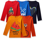 T2F Girls Cotton Printed Regular Fit Full Sleeve T-Shirt(Pack of 5), Assorted, 2-3 Years