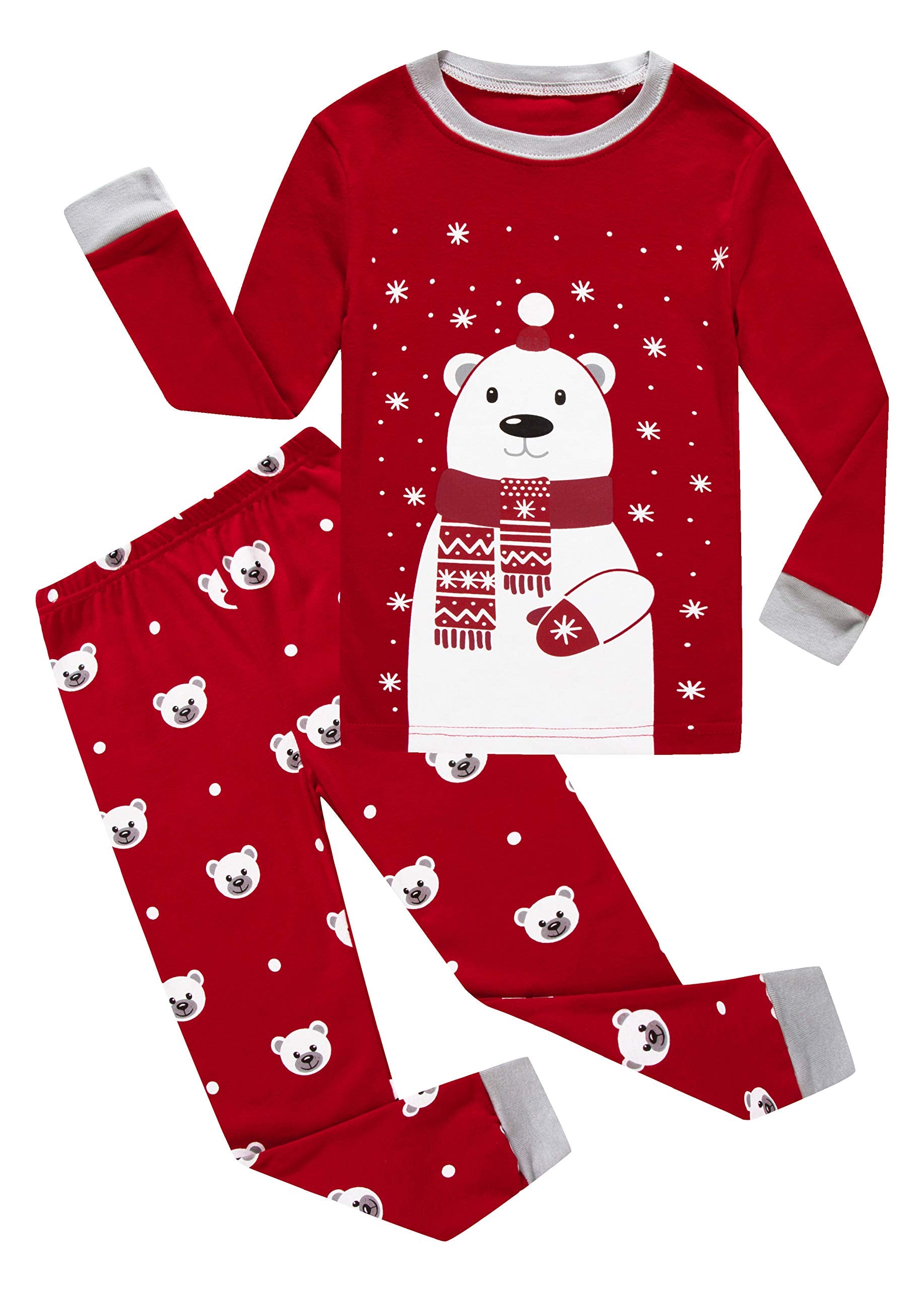 Family Feeling Little Girls Boys Long Sleeve Christmas Pajamas Sets 100% Cotton Pyjamas Toddler Kids Bear Pjs Size 3T Red