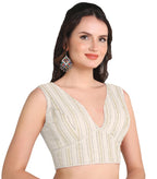 Pujia Mills WomenS Indian Ethnic Wear Sabyasachi Sequence With Dhaga Embroidered Zari Work Sweetheart Neck Blouse Sleeveless Re