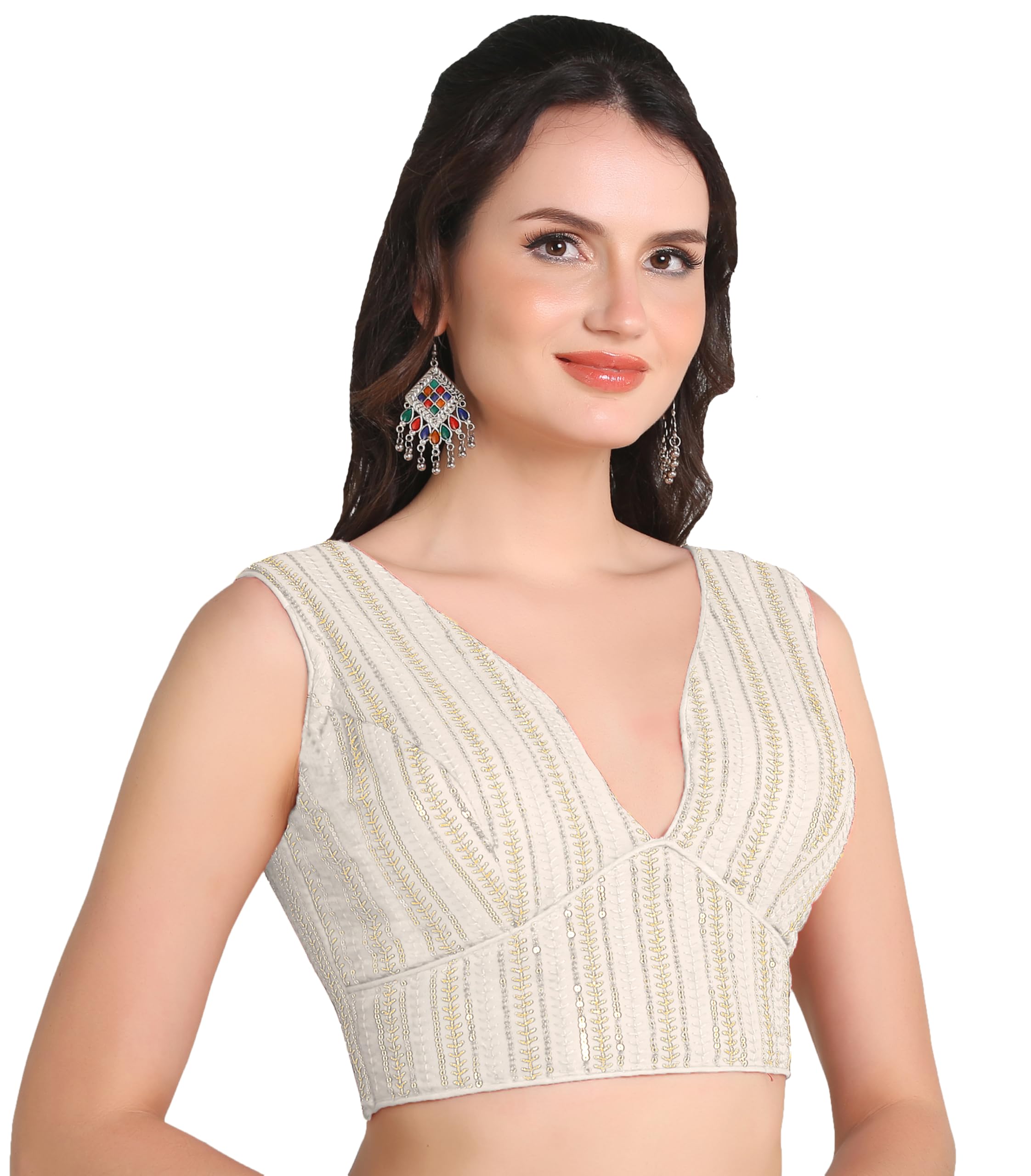 Pujia Mills WomenS Indian Ethnic Wear Sabyasachi Sequence With Dhaga Embroidered Zari Work Sweetheart Neck Blouse Sleeveless Re