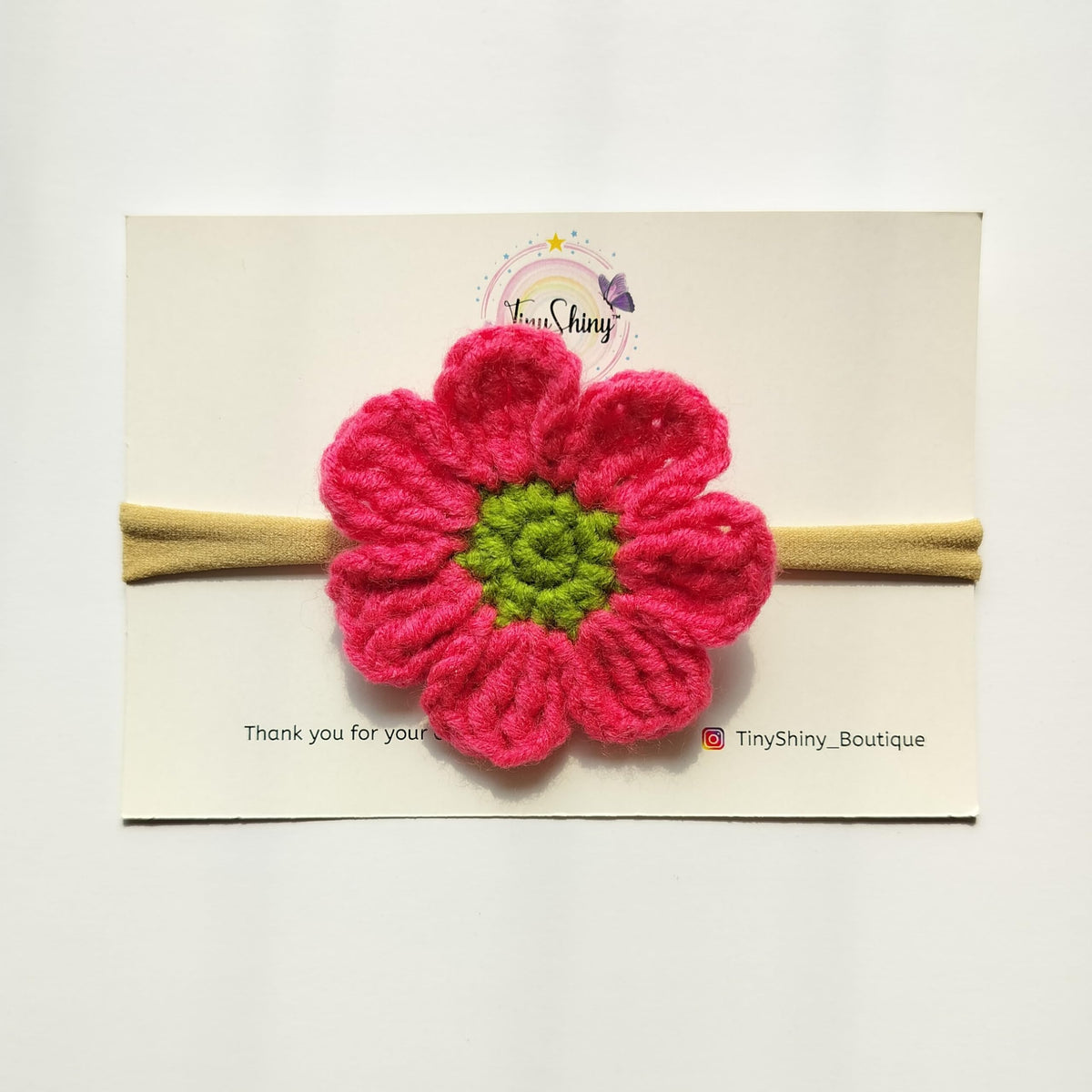 Tinyshiny_Crochet Daisy Flower Bow With Baby Soft Headband (PinkGreen) 11