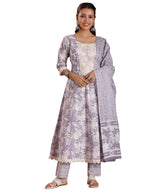 Libas Mauve Pure Cotton Printed Kurta Sets For Women