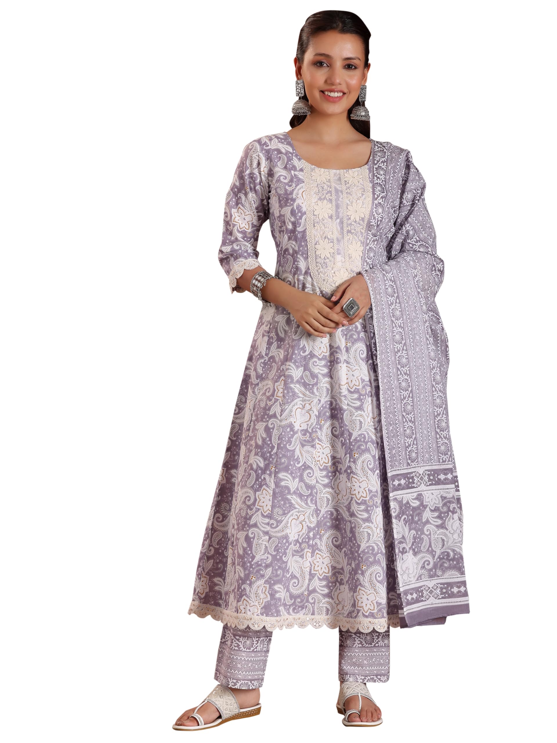 Libas Mauve Pure Cotton Printed Kurta Sets For Women
