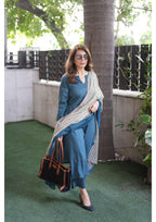 ANNI DESIGNER Womens Rayon Blend Straight Solid Kurta with Pant & Dupatta (Raja Saab Blue-VKS02_S_Dark Blue_Small)