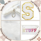 Y1tvei Clear STUFF Makeup Bag - Preppy Patch Purple Chenille Varsity Letter PVC Transparent Extra Large Cosmetic Pouch Portable