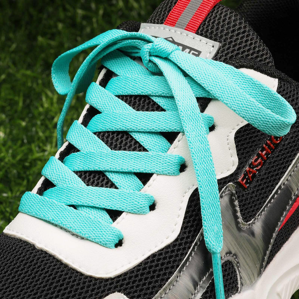 Puzeam Upgrade Tight Weave Flat Shoelaces 28 Colors 5/16 Wide Shoe Laces for Sneakers-Lake Green-150