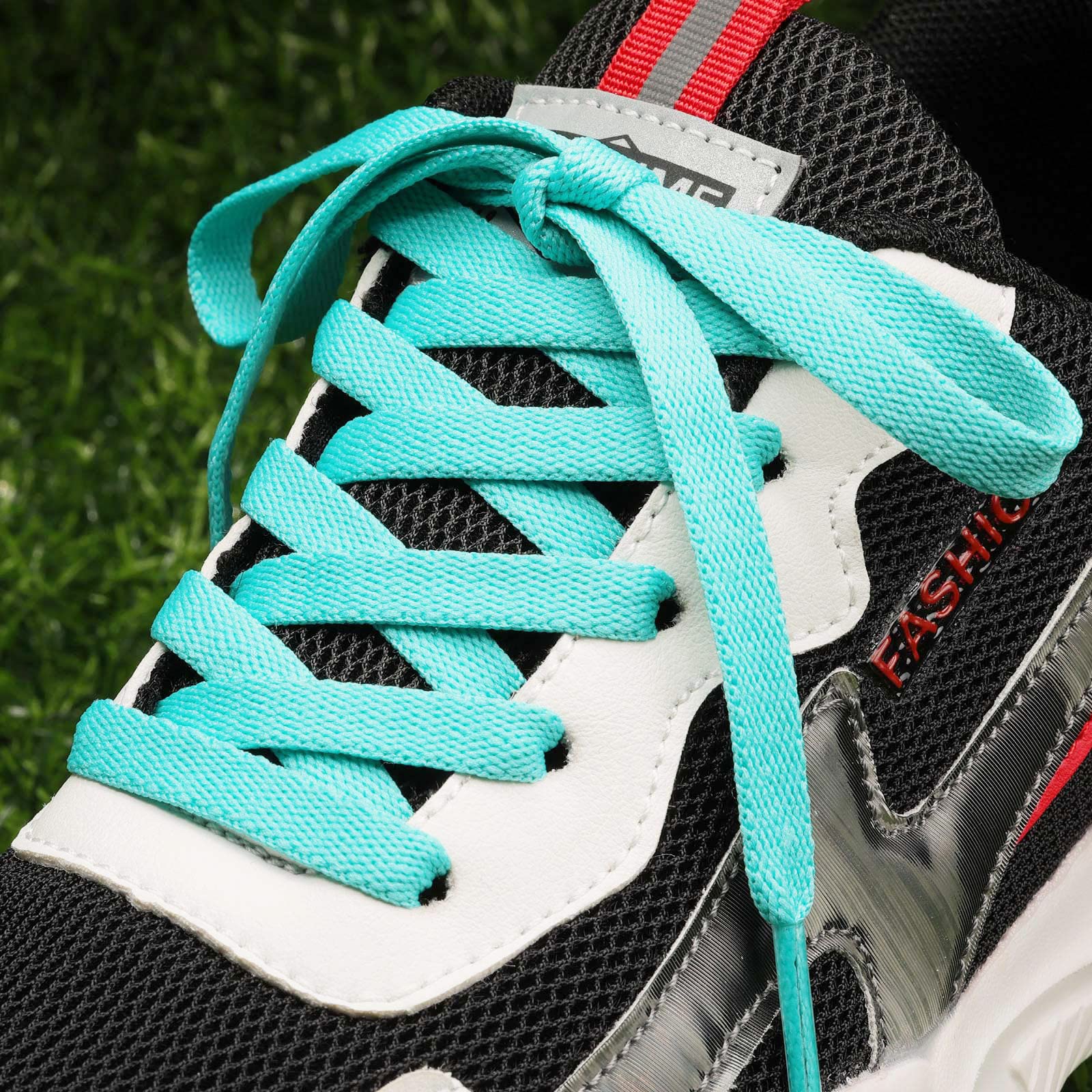 Puzeam Upgrade Tight Weave Flat Shoelaces 28 Colors 5/16 Wide Shoe Laces for Sneakers-Lake Green-150