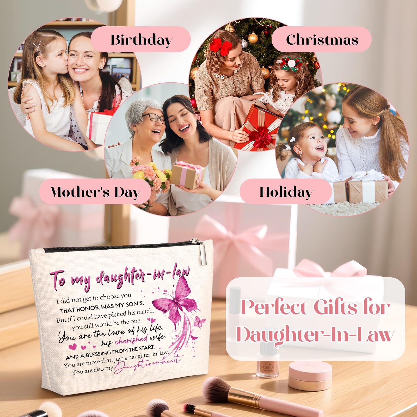 GevGuxLuo Daughter-in-Law Gifts, Makeup Bag Gifts for Daughter-in-Law, Daughter in law Birthday Gifts, Daughter-in-Law Gift for