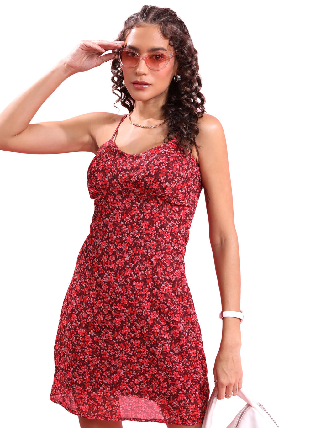 Ketch WomenS Polyester A-Line Mini Dress (Khj6000302_Red