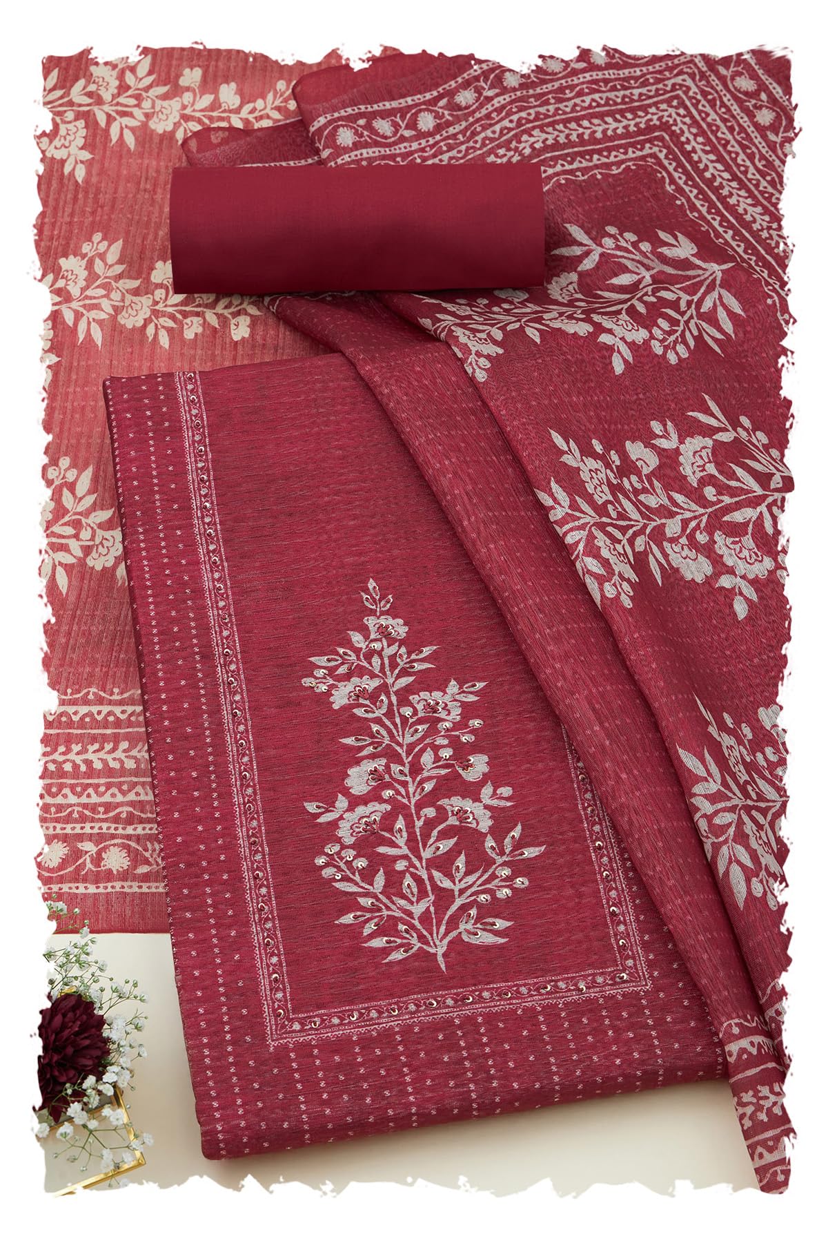 Soch Women Art Silk Floral Print Unstitched Dress Material with Sequins