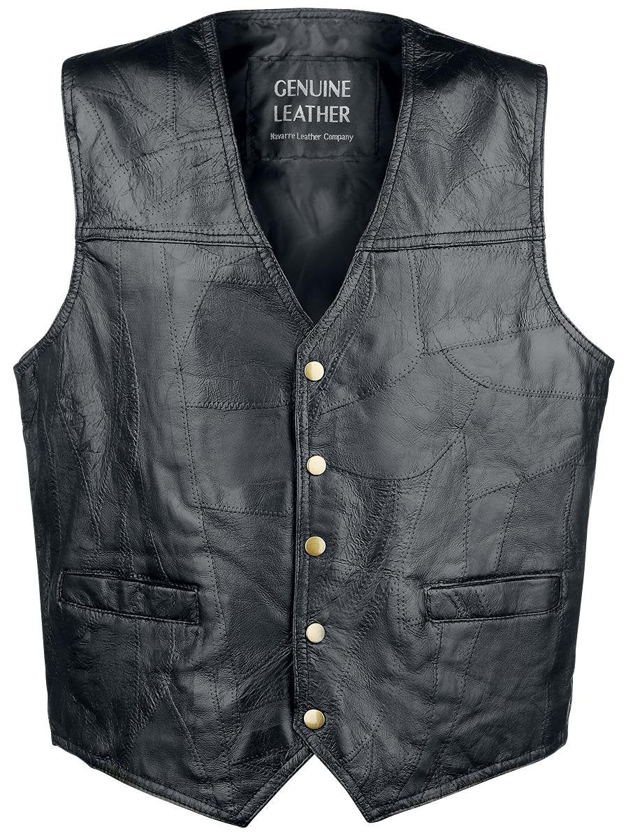 Giovanni Navarre Mosaic Leather Biker Vest Black, Black, L, Large